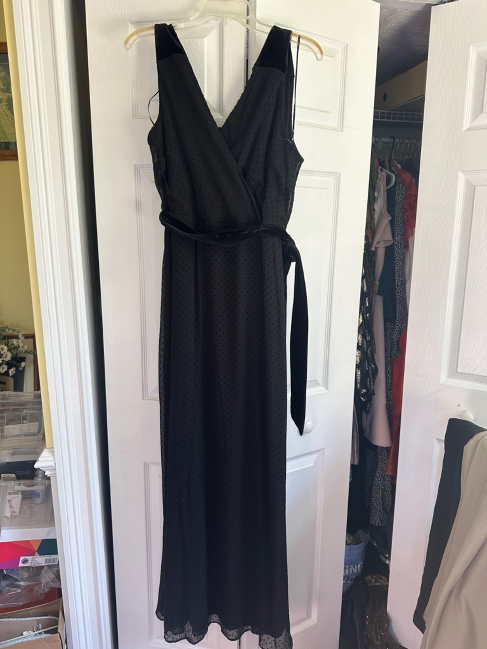 DKNY Black Sleeveless Maxi Dress with Waist Tie